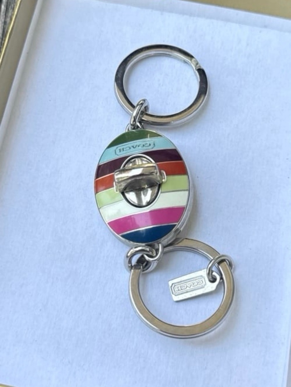 Coach vintage legacy Turn lock Multicolor Stripe charm  Key Ring